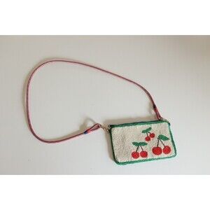 INK + ALLOY Leila Cherries Seed Beaded Clutch Purse Crossbody Strap Checkers